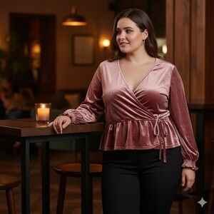 LC Lauren Conrad Rose Pink Velvet Faux Wrap Top XXL